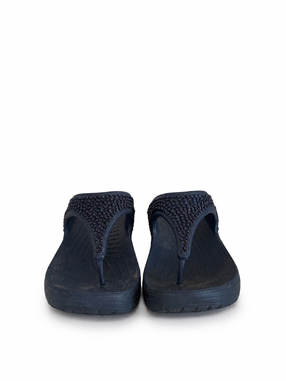 CROCS Navy Blue Platform Flip Sandals with Iridescent Embellishments - Picture 4 of 10